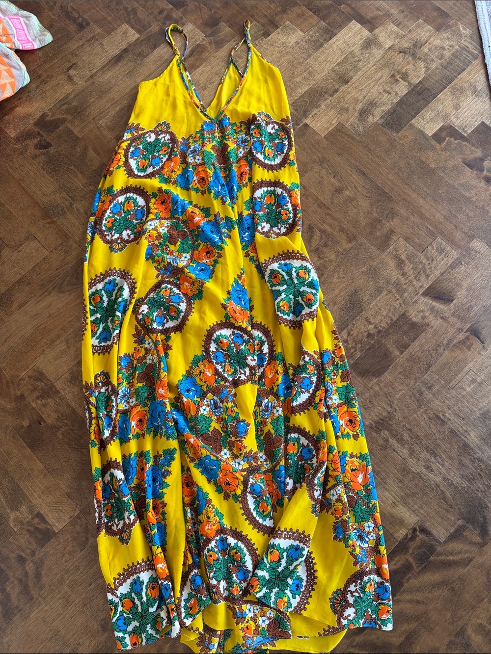 Cara Cara Yellow Floral Maxi Dress with Blue & Orange Accents - Picture 3 of 3